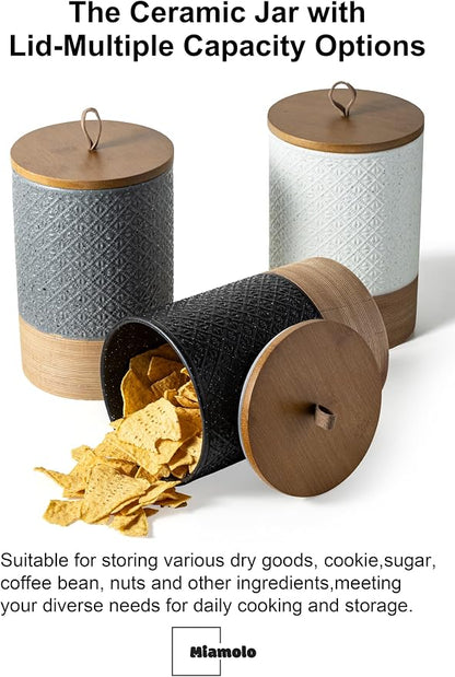 Miamolo Large Food Storage Jar Coffee Container with Lids, Ceramic Coffee Canister for Sugar Spice Cookie Ground Coffee - Kitchen Pantry, Housewarming Wedding Gift - Gray & 64 fl.oz