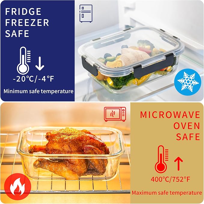 MFY 5-Pack 36 OZ Glass Storage Containers with Lids, Glass Meal Prep Containers 2 Compartment Set, Airtight Lunch Containers with Lids, Microwave, Oven, Freezer and Dishwasher Safe, White