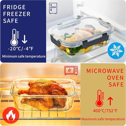 MFY 5-Pack 36 OZ Glass Storage Containers with Lids, Glass Meal Prep Containers 2 Compartment Set, Airtight Lunch Containers with Lids, Microwave, Oven, Freezer and Dishwasher Safe, Green
