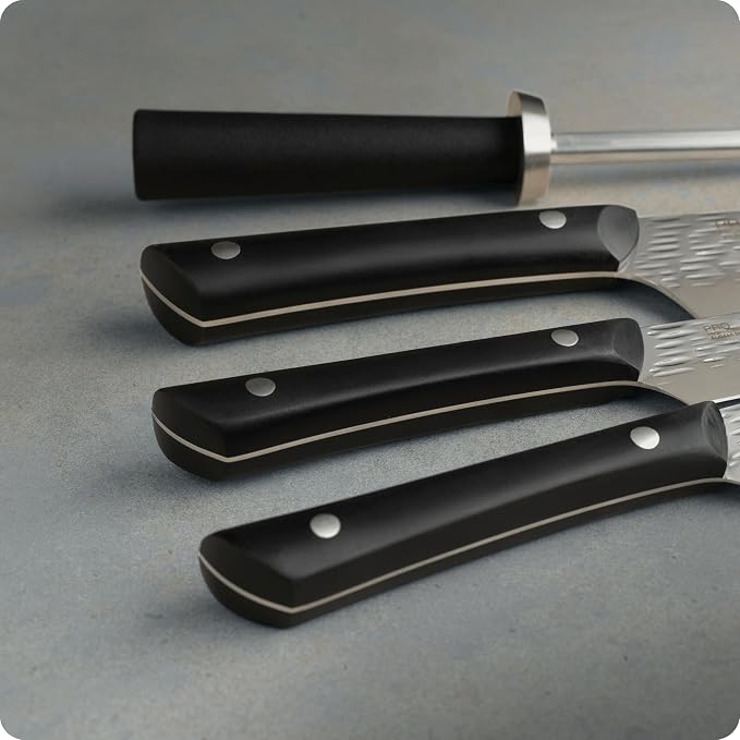 Kai PRO 5 Piece Slimline Block Set, Includes 8" Chef, 3.5" Paring and 6" Utility Knives, Knife Block Set, Japanese AUS6M Stainless Steel Blades, Full-Tang POM Handles