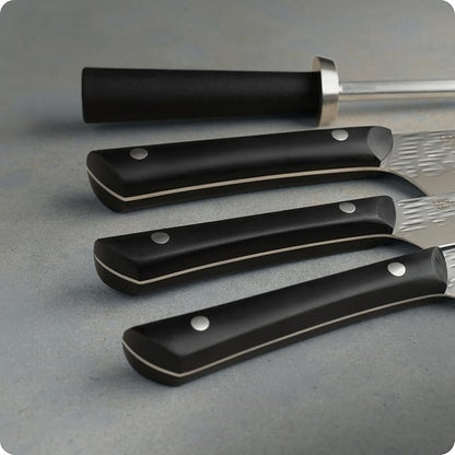 Kai PRO 5 Piece Slimline Block Set, Includes 8" Chef, 3.5" Paring and 6" Utility Knives, Knife Block Set, Japanese AUS6M Stainless Steel Blades, Full-Tang POM Handles