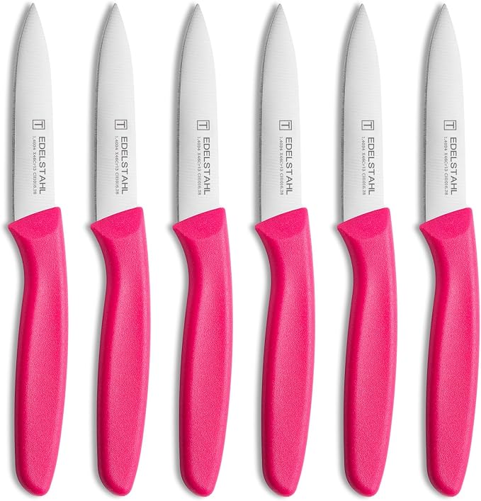Paring Knives Set,Stainless Steel Paring Knife Set of 6,Sharp Vegetable&Fruit Knifes,Small Knife Set,Ergonomic Handle Paring Knives,Straight Edge Paring Knife Set,Pink Peeling Knife