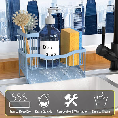 Fssvcd Maifan Sink Caddy Sponge Holder for Kitchen with Brush Holder and Stainless Steel Self Drain Tray, Rustproof Kitchen Sink Organizer for Sponge, Soap Dispenser Storage Accessories