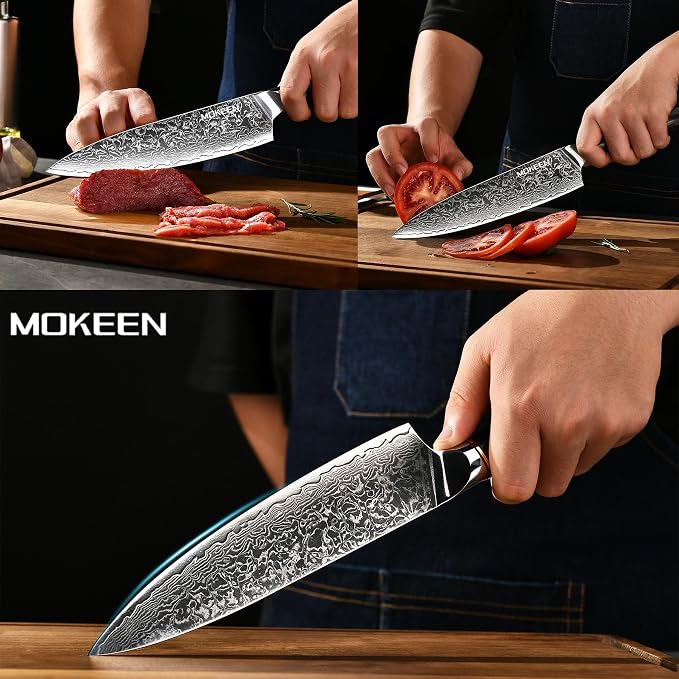 Kitchen Knife Set 3PCS, 67 Layers VG10 Damascus Chef Knife Set Japanese Cooking Knives with PakkaWood Wood Handle, Gift Box