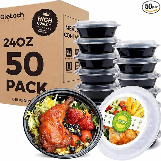 Glotoch 24oz Meal Prep Containers with Lids(50-Pack), Food Storage Containers, Reusable BPA-Free Plastic Containers, Microwave, Freezer and Dishwasher Safe, Stackable Portion Control Containers