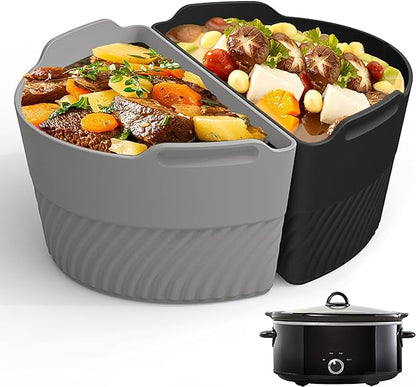 Silicone Slow Cooker Liners Compatible With Crock Pot 6-8 QT,Slow Cooker Divider Allows Cooking Two Different Meals At Once Time, Reusable Silicone Divider Insert, Dishwasher Safe, BPA Free.