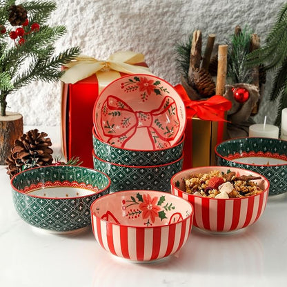 Ceramic Soup Bowls Set of 6,30 Ounce Stoneware Cereal Bowl,Porcelain Nesting Bowls for Oatmeal, Popcorn, Soup, Pasta, Fruit, Housewarming Gifts, Party, Holiday, Microwave & Dishwasher Safe