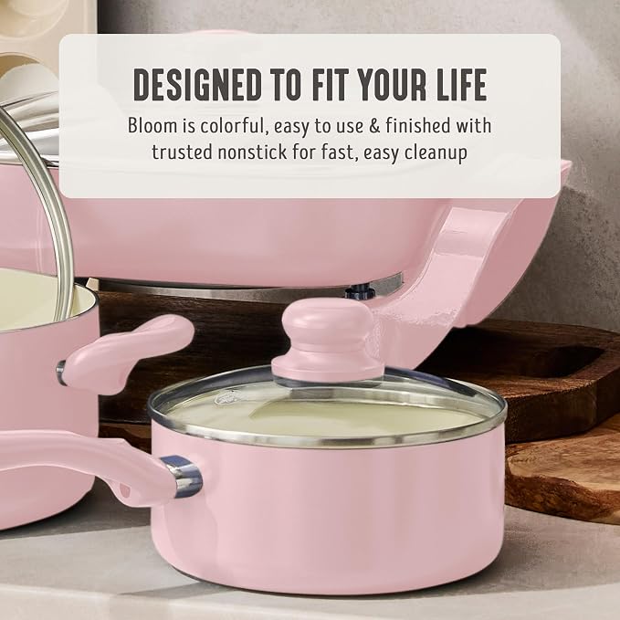 GreenLife 2 Quart Nonstick Saucepan with Lid, Non-Toxic Ceramic Pot, Dishwasher Safe, Stay-Cool Handle, Induction Ready, Fast Heating, PFAS Free, Easy Clean, Blush Pink