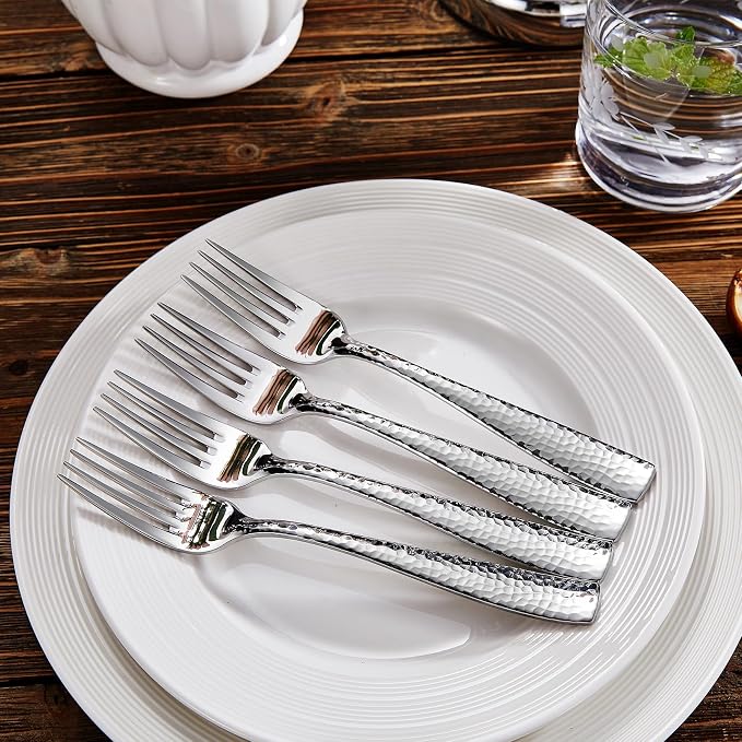 KEAWELL Premium 8-Piece 7.6 inch Louis Hammered Fork Set, 18/10 Stainless Steel, Squared Edge with Smooth Rounded Edges for Enhanced Comfort, Dishwasher Safe (8, 7.6" Salad Fork)