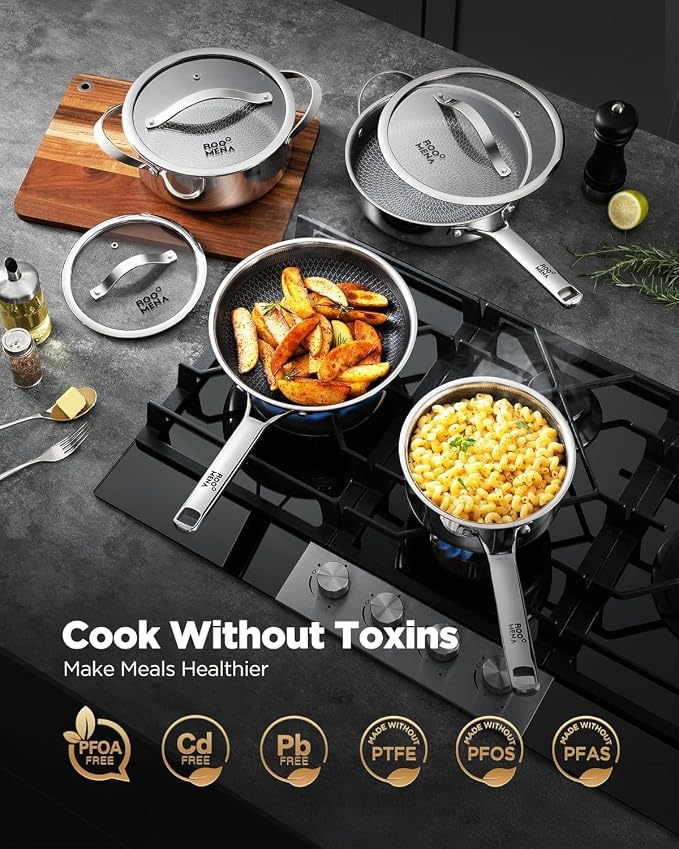 Non Stick Frying Pans Hybrid Ceramic, 12 Inch Tri-Ply Stainless Steel Skillet, Non-Toxic, PFAS/PFOA/PTFE Free, Metal Utensil Safe, Dishwasher & Oven Safe, Induction Compatible,Upgraded Version