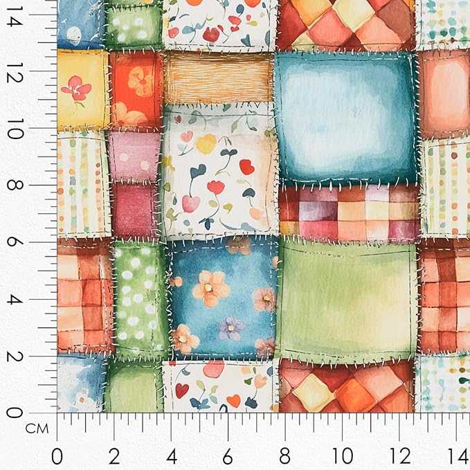 Patchwork Cozy Cottage Cotton Fabric Panel – 6 Designs (10×10 inch Each) + Bonus Sheet 29.5×19.6 inch, 100% Cotton 140 GSM, Made in Türkiye