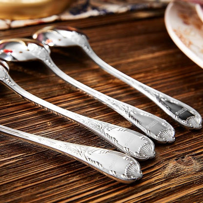 KEAWELL Premium Regalia 4-Piece Spoon Set 6.6-Inch – Ornate 18/10 Stainless Steel Silverware with European Luxury Handles, Dishwasher Safe for Elegant Dining (Silver, Teaspoons)