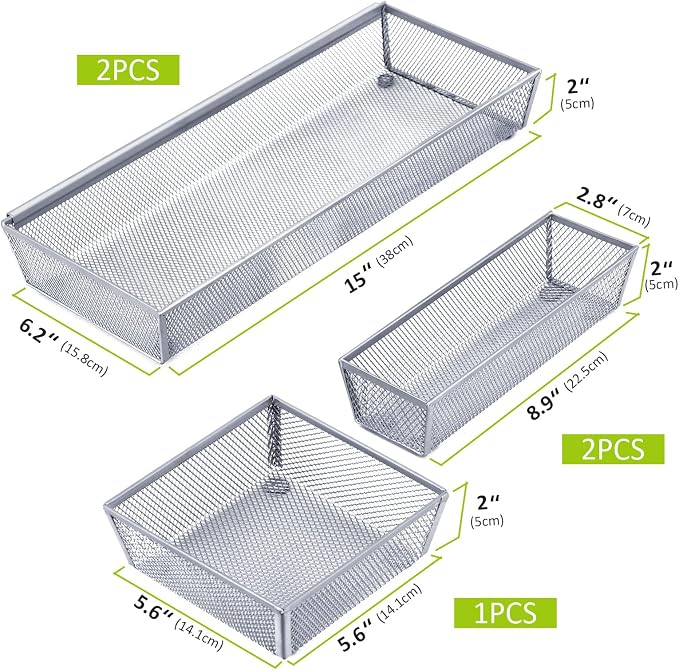 Neudeco Silverware Drawer Organizer, Pack 5, Silver | Utensil Organizer, For Large Utensils, Interlocking Arm, Cutlery Tray for Knives Fork Spoon