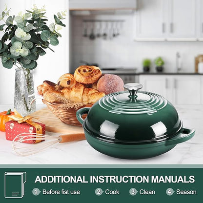 P&P CHEF Bread Dutch Oven for Sourdough, 5.5 Quart Enameled Cast Iron Dutch Oven Pot with Lid for Homemade Bread Baking, Easy to Clean & Even Heat, Dark Green