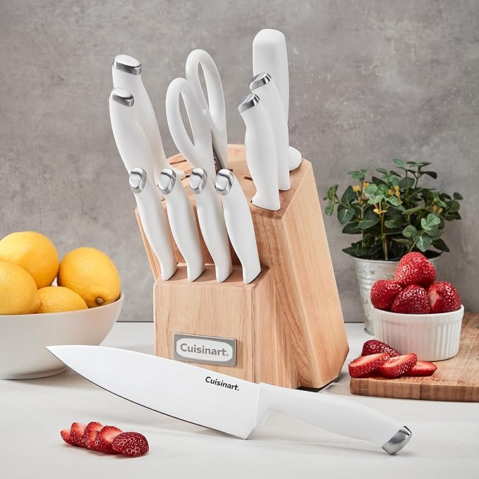 Cuisinart Block Knife Set, 12pc Cutlery Knife Set with Steel Blades for Precise Cutting, Lightweight, Stainless Steel, Durable & Dishwasher Safe, C77SSW-12P