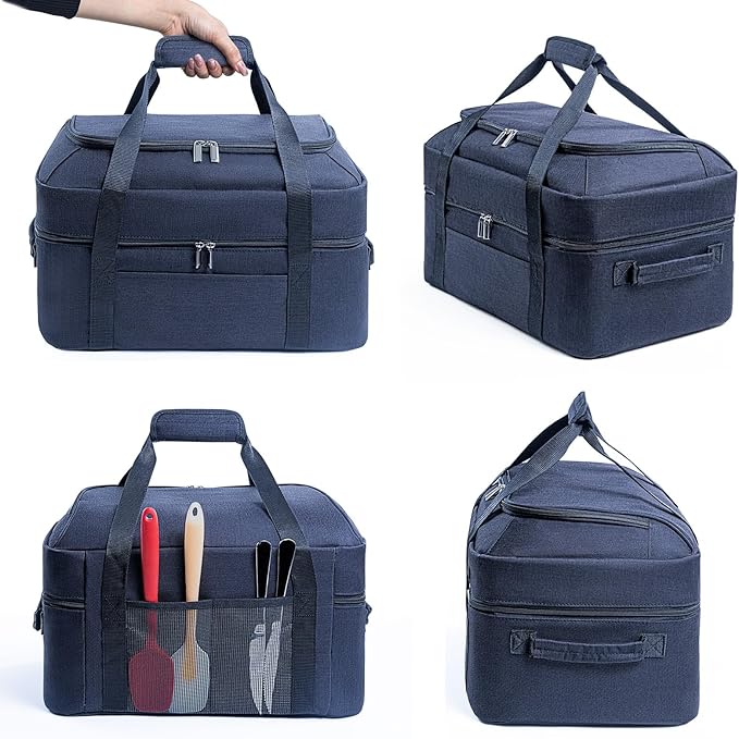 BAGSPRITE Double-Layer Slow Cooker Carrying Bag for 6-8 Quart CrockPot and Hamilton Beach, Travel Bag With Lid Fastener, Portable Carrier Case, Black