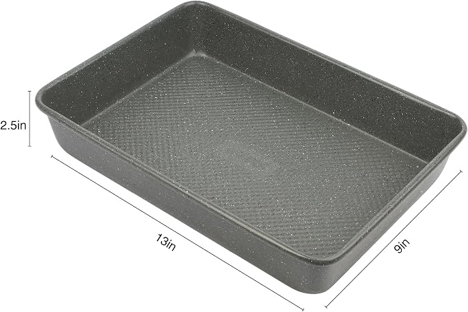 David Burke 13x9 Oblong Baking Pan – Carbon Steel, Non-Stick, PFTE & PFOA Free, Oven Safe with AirFlow Baking Technology – Gray Speckle