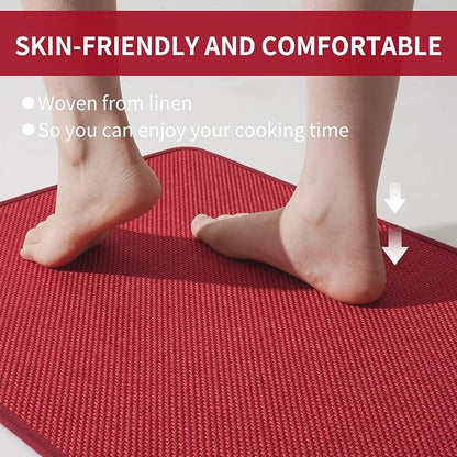 YDKGL Kitchen Mats for Floor, Super Absorbent Kitchen Rugs Non Slip Washable, Soft Imitation Linen Braided Kitchen Runner Rug, Standing Mat Kitchens Sink Mat, Easy to Clean, Red 17x95