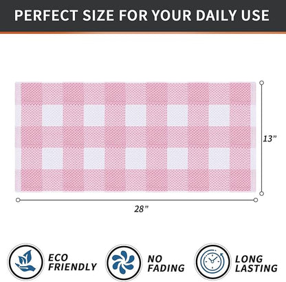 Homaxy 100% Cotton Waffle Weave Check Plaid Kitchen Towels, 13 x 28 Inches, Super Soft and Absorbent Dish Towels for Drying Dishes, 4-Pack, White & Pink