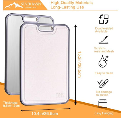 Dual-Sided Titanium Cutting Board with Wheat Straw PP Side for Kitchen, Medium Compact Non-Slip Chopping Board 15.2 x 10.5 inch