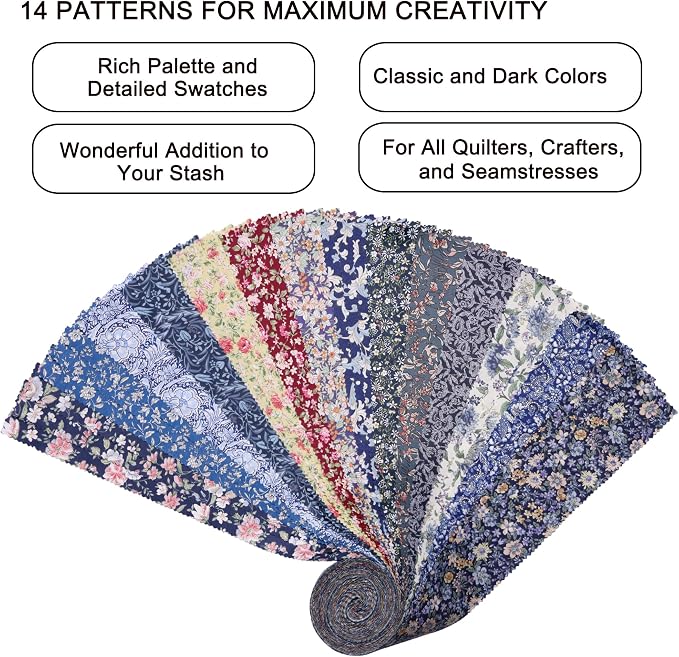Nodsaw Jelly Roll Fabric Strips for Quilting, Crafting, and Sewing, 42 Strip 2.5" x 44" Floral Paisley Print Soft Cotton Fabric for Blanket, Rug, Upholstery, Home Decor, and DIY Crafts - Dark Blue