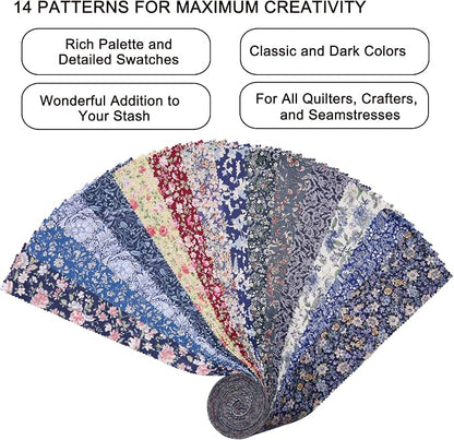 Nodsaw Jelly Roll Fabric Strips for Quilting, Crafting, and Sewing, 42 Strip 2.5" x 44" Floral Paisley Print Soft Cotton Fabric for Blanket, Rug, Upholstery, Home Decor, and DIY Crafts - Dark Blue