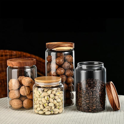 Custde Glass Jar with Lid, 42 FL oz Airtight Glass Storage Jar Glass Food Storage Containers for Kitchen Counter, Pantry, Decorative Jar for Coffee, Sugar, Candy Jar Cute Jar (Bamboo 42 FL OZ)