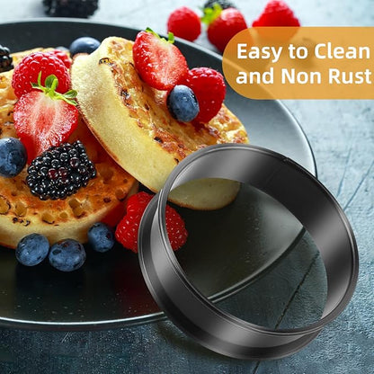 RICHSC-PAN Crumpet Rings, 4Inches Outside Diameter 3.6 Inches Inside Non-Stick English Muffin Rings 8 Packs, Stainless Steel Double Roll Upgrade Design, Suitable For All Kinds of Breakfast.