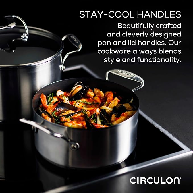 Circulon Stainless Steel Induction Cookware Set with SteelShield Hybrid Stainless and Nonstick Technology, 6 Piece - Stainless Steel