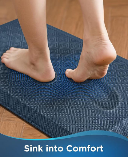 Ophanie Kitchen Mats for Floor, 3/4 inch Thick, 17x24 Anti Fatigue Cushioned Mat, Kitchen Rugs, Waterproof, Comfort Ergonomic Standing Mat for Office, Home, Sink, Blue Non-Slip Ridged Bottom