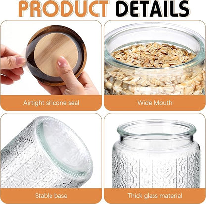 Domensi 6 Pcs Vintage Glass Jars 34 oz Glass Storage Jars with Lids Window Pattern Airtight Storage Containers for Kitchen Counter Pantry Coffee Bean Grains Tea Sugar Flour Candy Oats