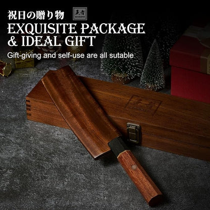 ENOKING Japanese Nakiri Knife, 7 Inch Vegetable Knife 5 Layer 9CR18MOV Clad Steel Cooking Knife for Kitchen, Super Sharp Kitchen Knife with Ebony Bolster African Rosewood Handle with Wooden Box