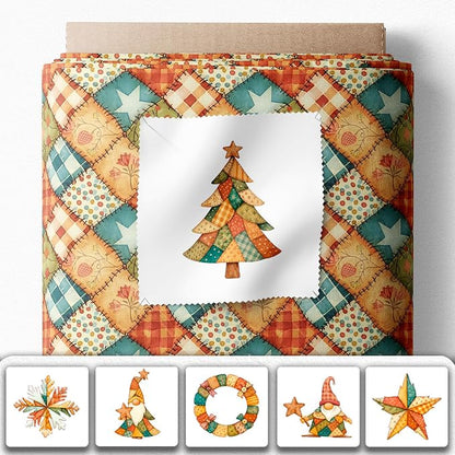 Patchwork Tree Cotton Fabric Panel – Six 10×10 inch Designs + Bonus 29.5×19.6 inch Patchwork Sheet, 100% Turkish Cotton 140 GSM