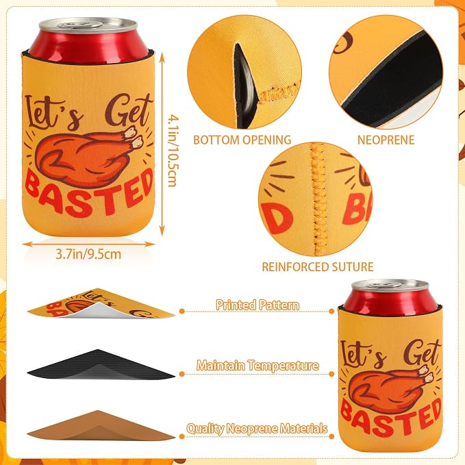 18 Pcs Friendsgiving Can Cooler Sleeves Fall Feast Beverage Covers for Thanksgiving Party Favors Beer Can Sleeves for Friendsgiving Gifts Decorations