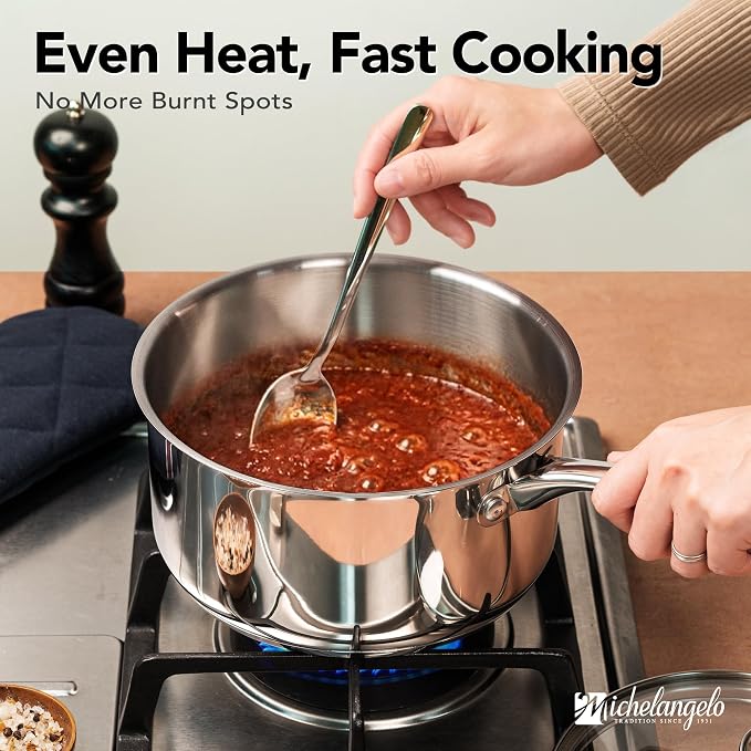 MICHELANGELO Stainless Steel Saucepan Set with Lids 1QT & 2QT & 3QT, Stainless Steel Sauce Pot Set 6pcs, Induction Saucepans, Nonstick Sauce Pan Set, Dishwasher Safe