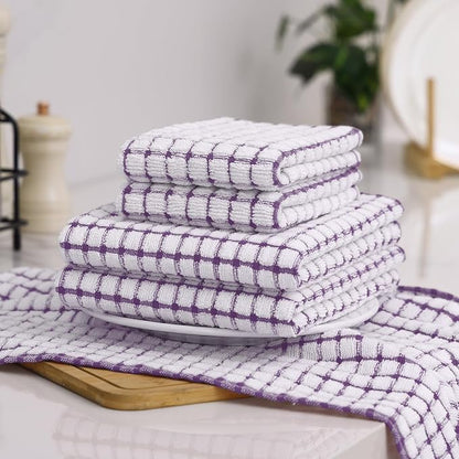Homaxy Kitchen Towels and Dishcloths Set, 16 x 25 and 12 x 12 Inches, Set of 12 Cotton Terry Kitchen Dish Towels, Super Soft and Absorbent Dish Cloths, Purple