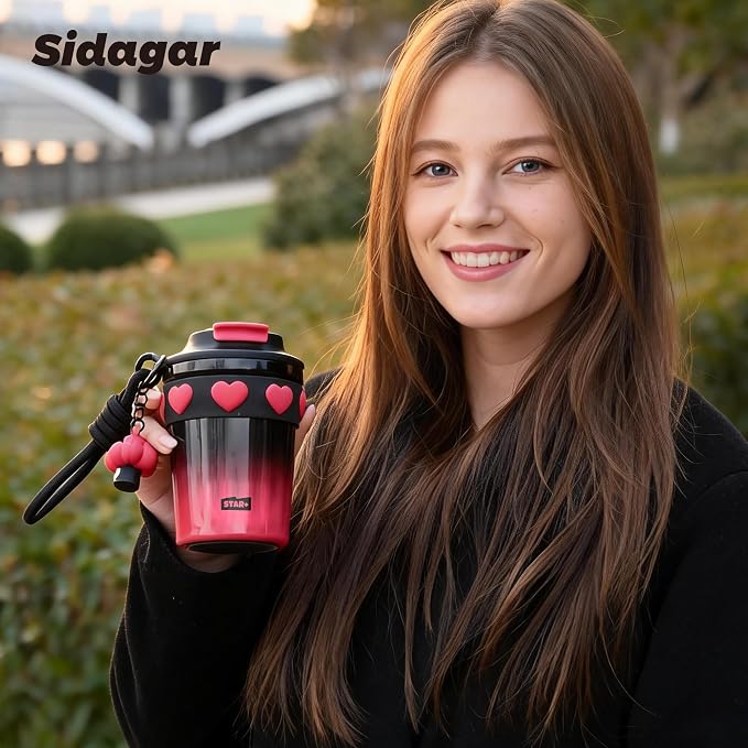 SDGA+ 12 OZ Travel Coffee Mug with Lid Spill Proof Leak Proof, Stainless Steel Thermal Coffee Tumbler for Hot and Cold, Resuable Insulated Coffee Cup For Women, Black and Pink