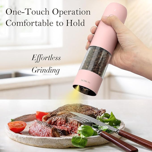 Ultrean Pepper Grinder, Rechargeable Salt and Pepper Grinder with 6 Adjustable Coarseness, LED Light, Automatic Grinder for Kitchen, Cooking Gifts for Women Valentines Day Gifts for Her, Pink
