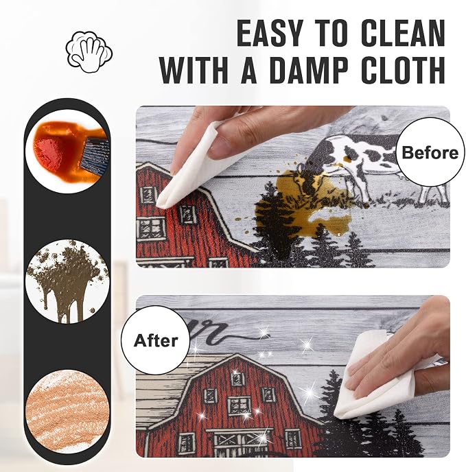 Carvapet Kitchen Floor Mats 2Pcs, Anti Fatigue Kitchen Rugs and Mats Farmhouse Plaid Farmhouse Non-Skid Cushioned Floor Comfort Mat for Kitchen, Doorway, Sink, Laundry, 17"x27"+17"x47"