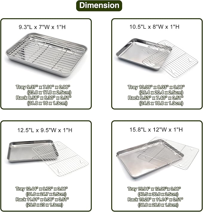 Aspire Baking Sheets and Racks Set, Stainless Steel Oven and Dishwasher Safe Wire Rack, Easy Clean-XL 3 Pcs