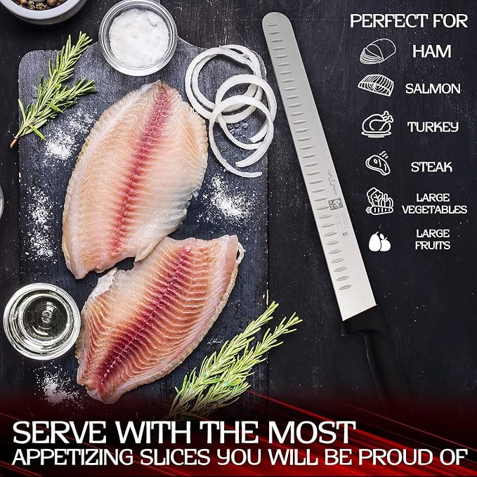 12-inch Blade Granton Edge, Turkey, Salmon, ham Slicer, Meat Slicing Knife. NSF Approved, Best Knife to Slice Large Roast and Whole Turkey.