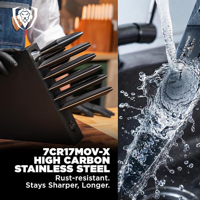 Dalstrong 12-Piece Knife Block Set — All-Black Titanium-Coated Blades, 15° Honbazuke Edge, Full-Tang G-10 Handles — Shadow Black Series For Modern Dark Kitchens & Statement Cooks — NSF Certified