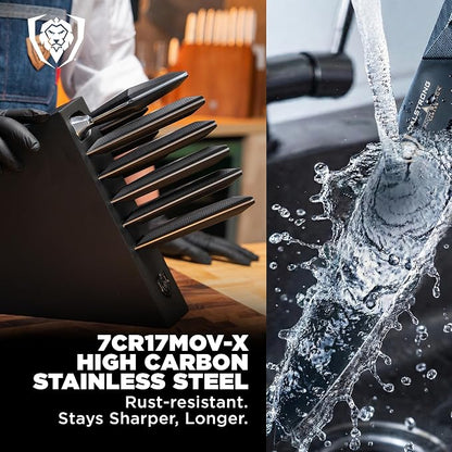 Dalstrong 12-Piece Knife Block Set — All-Black Titanium-Coated Blades, 15° Honbazuke Edge, Full-Tang G-10 Handles — Shadow Black Series For Modern Dark Kitchens & Statement Cooks — NSF Certified