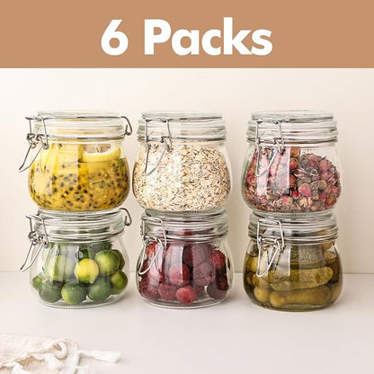 6 Pack 17oz Mason Glass Jars with Clamp Lids, Large Clear Airtight Food Storage Containers, Glass Canisters for Coffee, Sugar, Flour, Pasta, Spices, BPA-Free