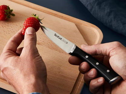 Tefal Wooden Knife Block 5pc Set- Ice Force Knives, German Stainless Steel & Premium Design - Bread 20 cm | Chef 20 cm | Santoku 18 cm | Utility 11 cm | Paring 9 cm - K232S574