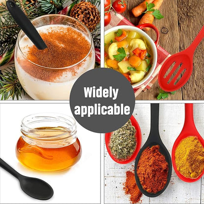 Boao 4 Pcs Silicone Spoons for Cooking 10.6 Inch Large Nonstick Serving Spoons Heat Resistant Slotted Spoon for Mixing & Stirring Kitchen Cooking Utensils, Dishwasher Safe(Red, Black)