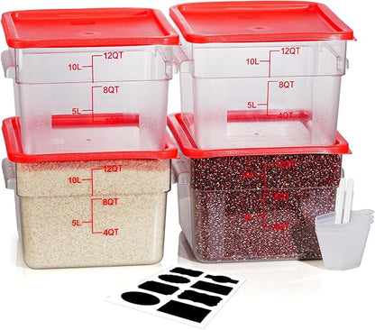12 Quarts Sous Vide Container: 8 PCS Commercial Food Storage Containers with Lids - Clear Food Container with Scales Handles for Home Restaurant Kitchen Storage Pizza Bread N3