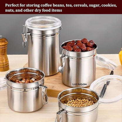 Stainless Steel Vacuum Seal Coffee Canister With Clear Lid, Airtight Food Storage Container With Locking Clamp for Coffee Beans, Tea, Cereal, Nuts (1 Pcs, 18.6 fl oz / 550ml)