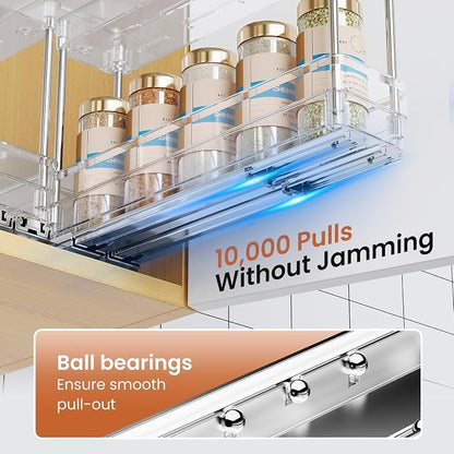 Mystozer Pull Out Spice Rack Organizer for Cabinet, Slide Out Spice Racks Organizer, Easy to Install Spice Cabinet Organizers, 2.3''Wx10.66''Dx8.11''H, 3 Packs - 2 Tiers (Clear)