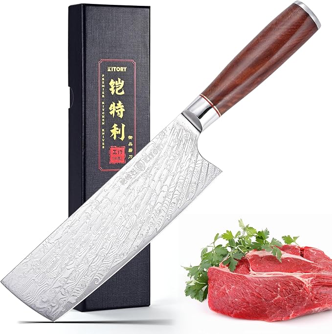 Kitory Nakiri Knife 7", Japanese Usuba, 73-Layer 10Cr15CoMoV Core, Acid-Washed Finish, Burmese Rosewood Handle, Professional Kitchen Knife for Home & Restaurant, Gift Package